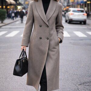 VNTG ALORNA wool pea coat long double breasted brown USA L classic winter money